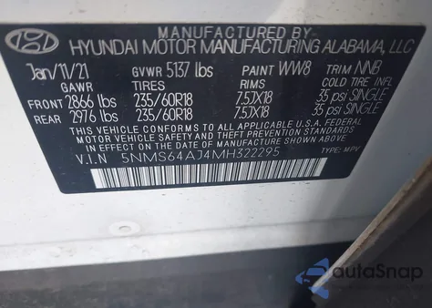 2021 Hyundai Santa Fe Sel from USA, damaged, VIN 5NMS64AJ4MH322295